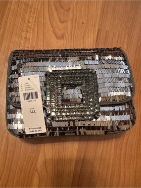 BibiLou Silver Sequin Crossbody with Crystal Square Buckle